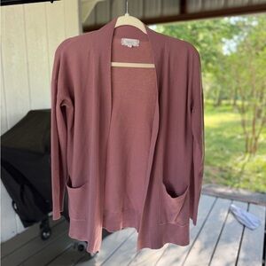 Pink Rose Mauve Open-Front Pocket Cardigan